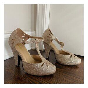 Sparkly Gold Retro Mary Jane Heels